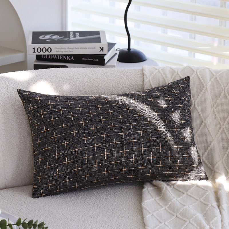 Square cushion cover in Scandinavian minimal style with woven cross pattern and natural linen look Stornfield