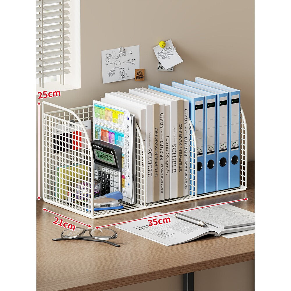 Long Multi-Slot Desktop File and Binder Organizer with Pen and Accessory Holder