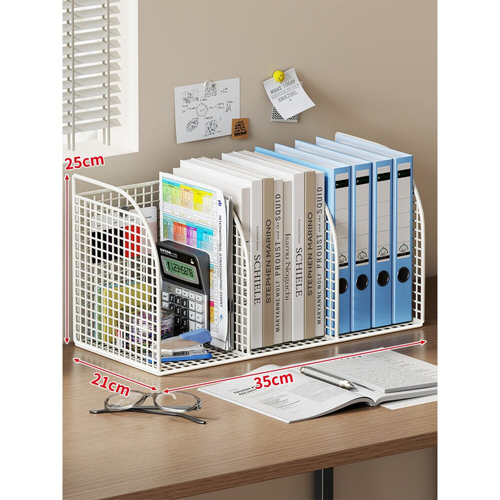 Long Multi-Slot Desktop File and Binder Organizer with Pen and Accessory Holder