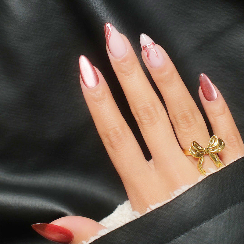 Decorative Stiletto Press-On Nails with Bow Accents Stornfield