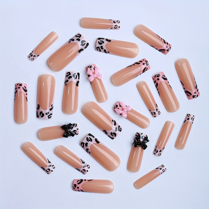 Decorative Press-On Nail Art with Bow Accents