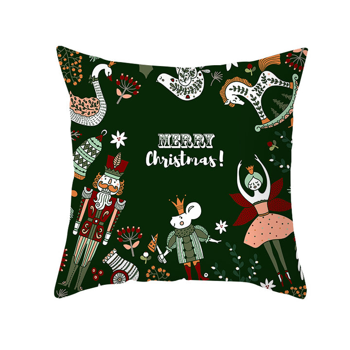 Square Linen-Blend Holiday Cushion Cover with Nutcracker & Vintage Ornament Print