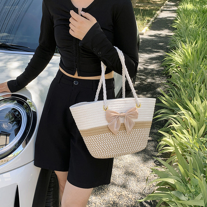 Handcrafted Floral Detail Straw Tote Bag Stornfield