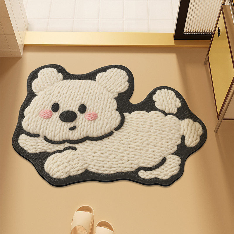 Cute Cartoon Cat-Themed Plush Bath Mat