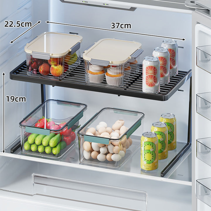 Two-Tier Adjustable Refrigerator Shelf Riser and Fridge Organizer