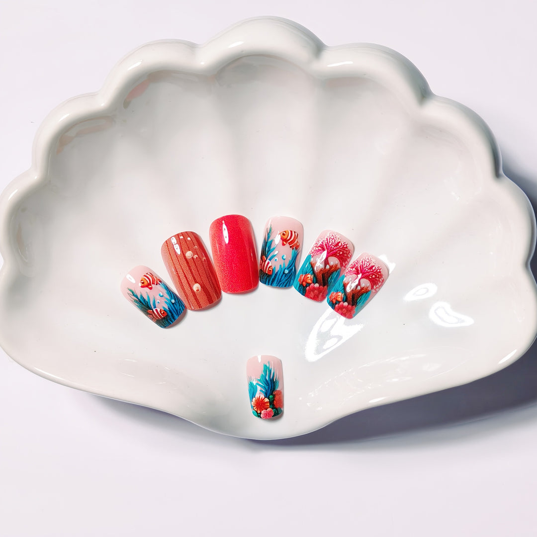 Artificial Acrylic Nails in Maritime Coral Design Stornfield