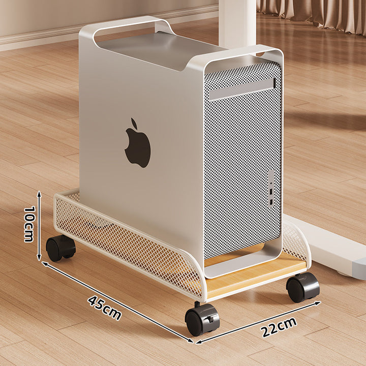 Mobile Desktop CPU Tower Stand with Mesh Side Guards Wooden Base and Locking Casters