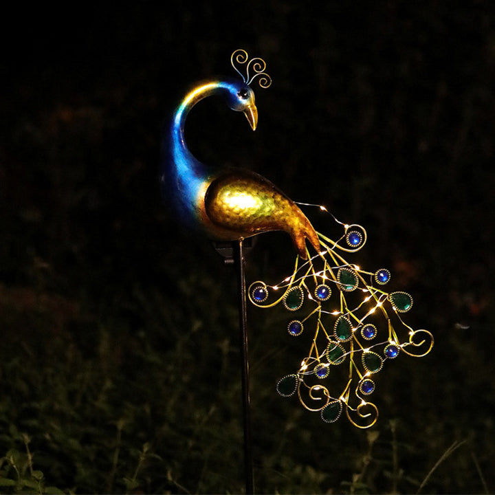 Decorative Metal Peacock Garden Stake Sculpture With Integrated LED Fairy Lights And Weatherproof Outdoor Stake Stornfield