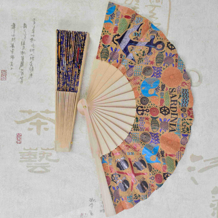 Ladies fan with cultural motif and elegant wooden frame Stornfield