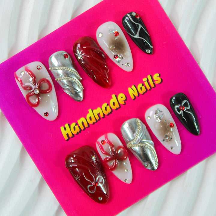 Acrylic nail set with elegant 3D decorations and creative designs Stornfield