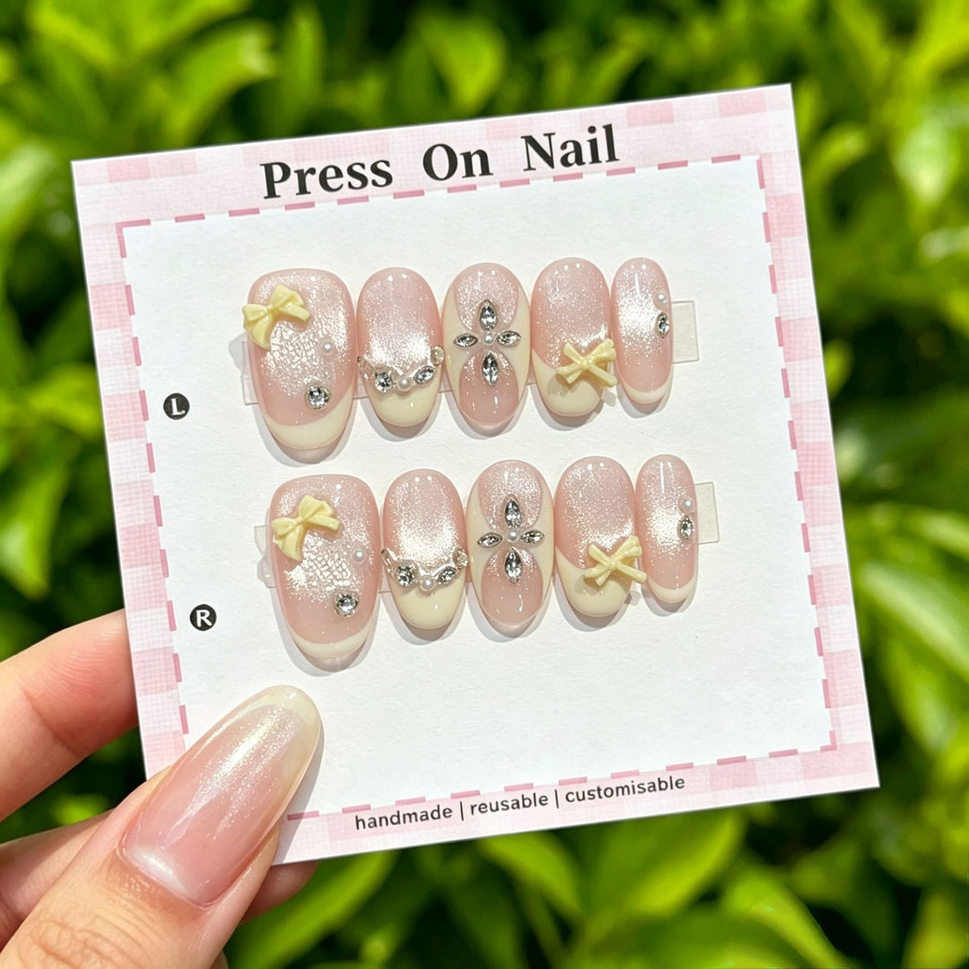 Decorative Press-On Nail Art Set with Unique Gem Accents