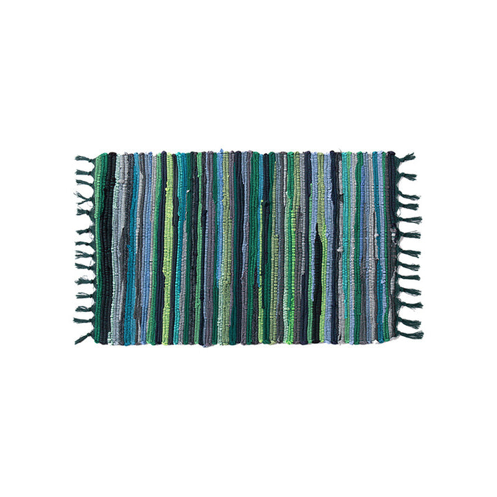 Handwoven cotton runner with colorful stripes and fringes Stornfield