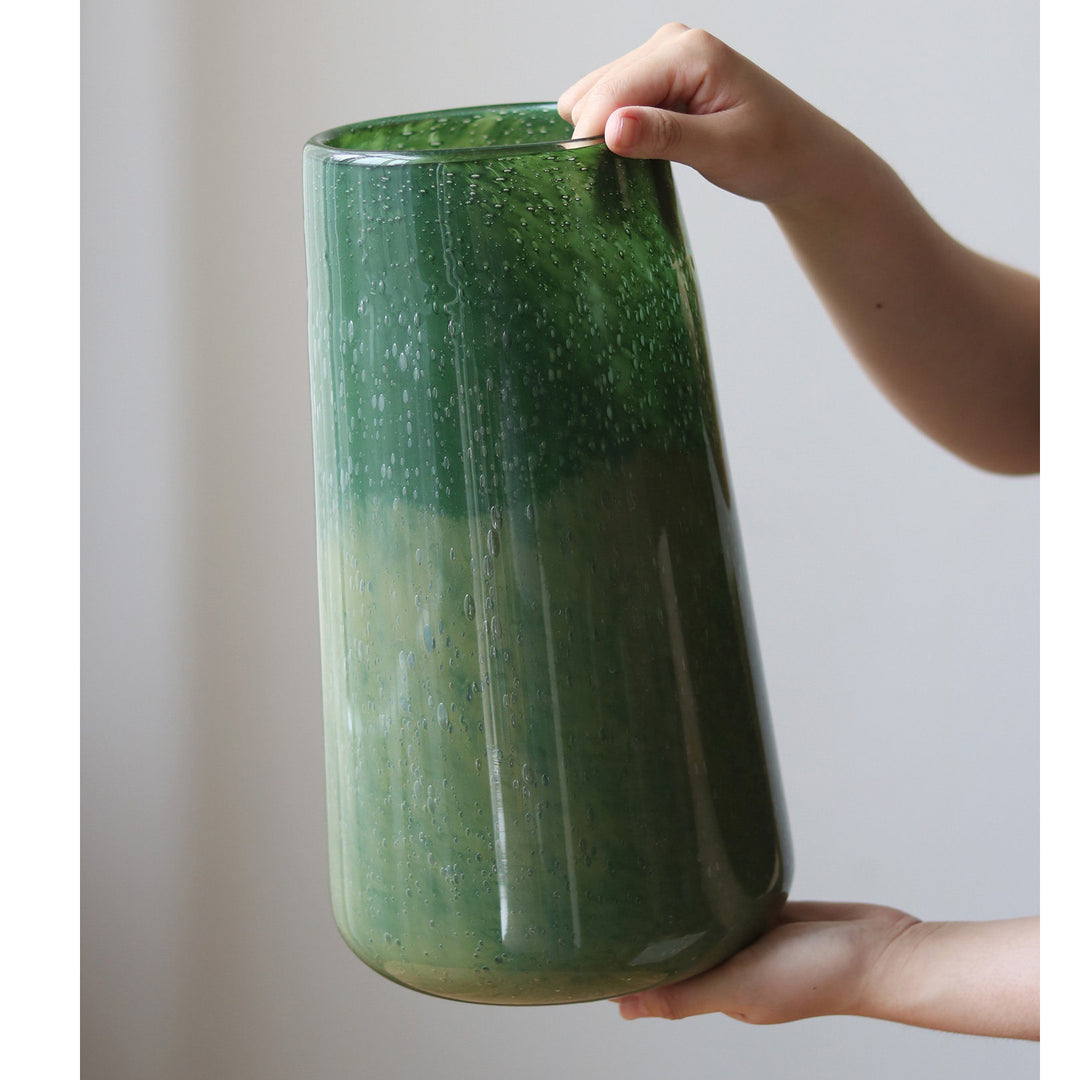 Tall Art Glass Ombre Cylinder Bud Vase with Encased Bubble Texture Stornfield