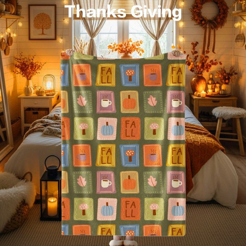 Thanksgiving-Themed Cozy Fleece Blanket