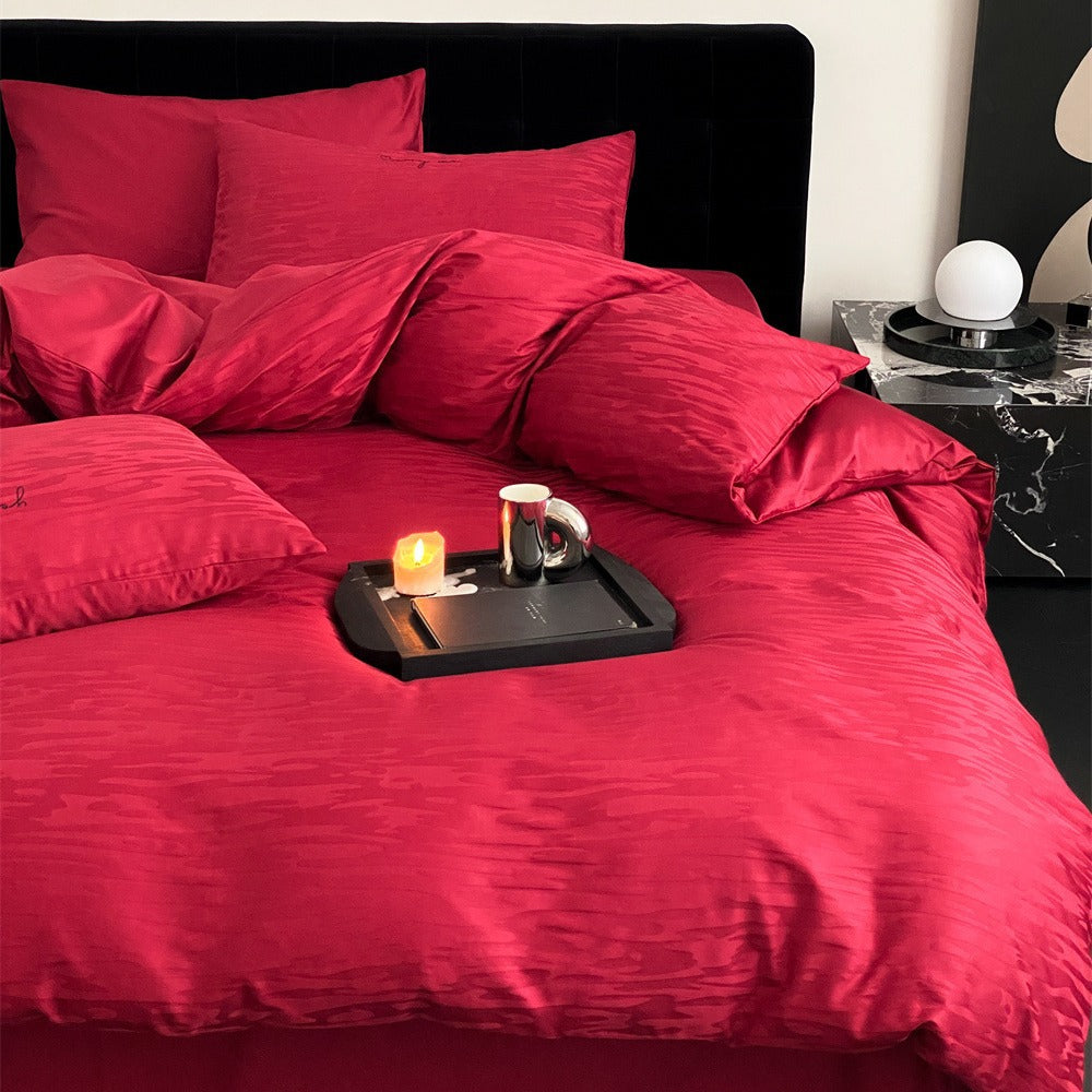 Luxurious cotton satin bedding set with fine wave texture and hotel closure