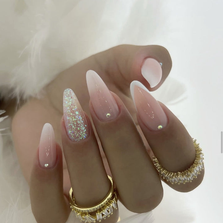 Elegant Press-On Nail Tips Set with Glitter and Ombre Design Stornfield
