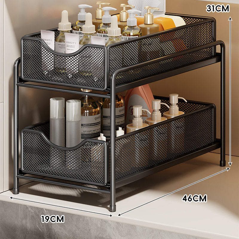 Three-Tier Sliding Mesh Drawer Cabinet Organizer for Kitchen and Bathroom