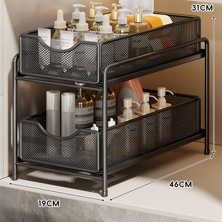 Three-Tier Sliding Mesh Drawer Cabinet Organizer for Kitchen and Bathroom