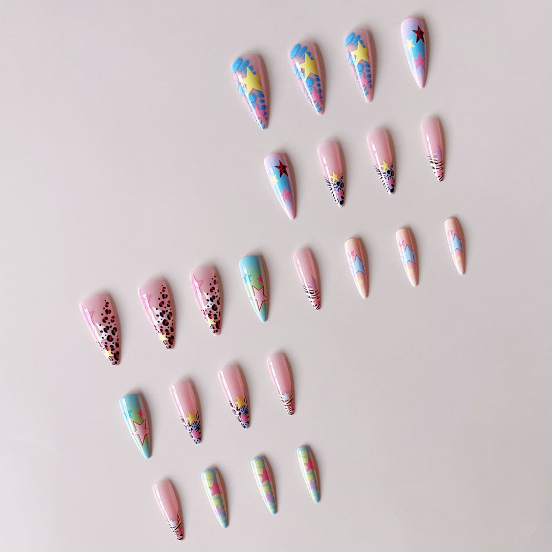 Artificial nail set with colorful 3D star designs Stornfield