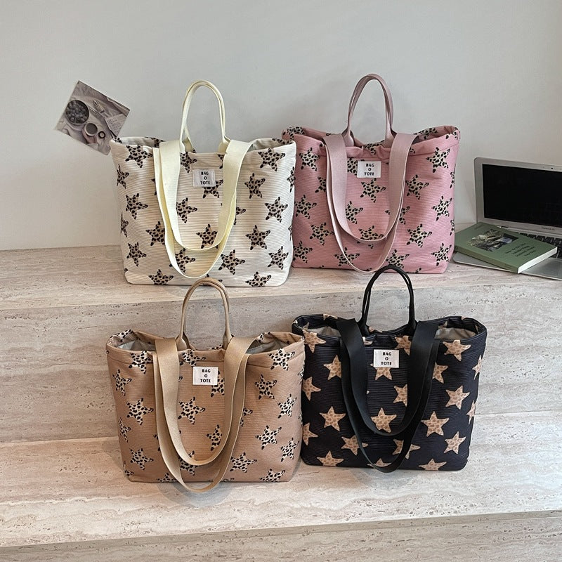 Star-Patterned Canvas Tote Bag