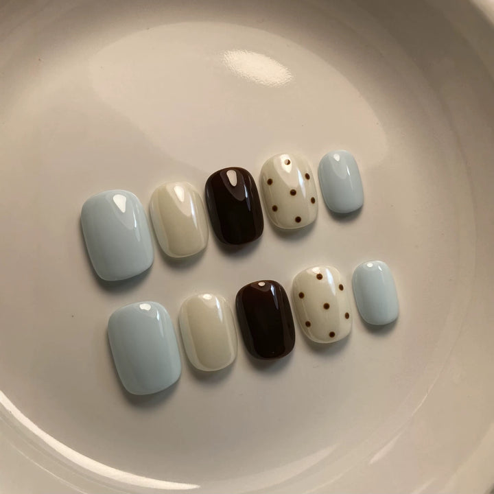 Decorative Press-On Nail Art Set with Unique Dot and Glossy Finish