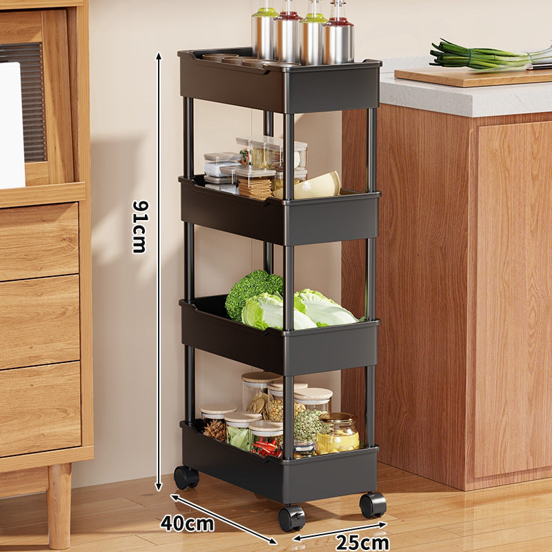 Narrow Four-Tier Rolling Kitchen Storage Cart Organizer with Deep Removable Trays