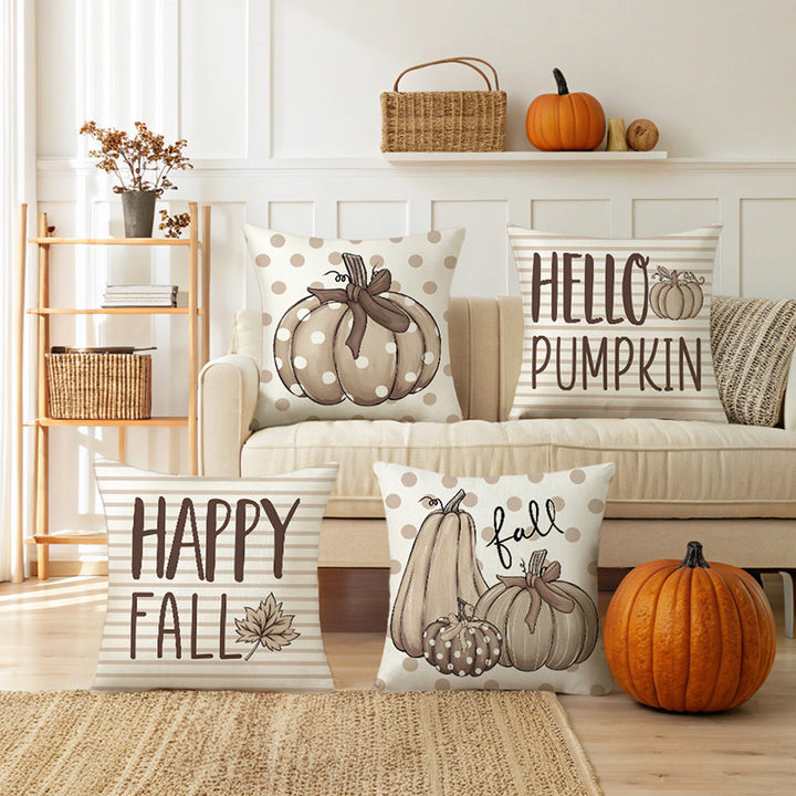 Square Cotton-Linen Polka Dot Pumpkin Fall Decorative Throw Pillow Cover