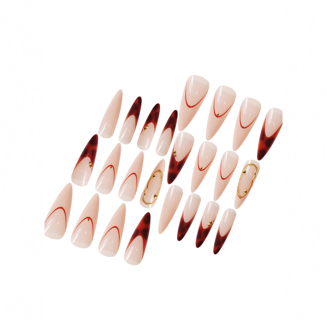 Stiletto Press-On Nail Art Set with Elegant Gold Accents Stornfield