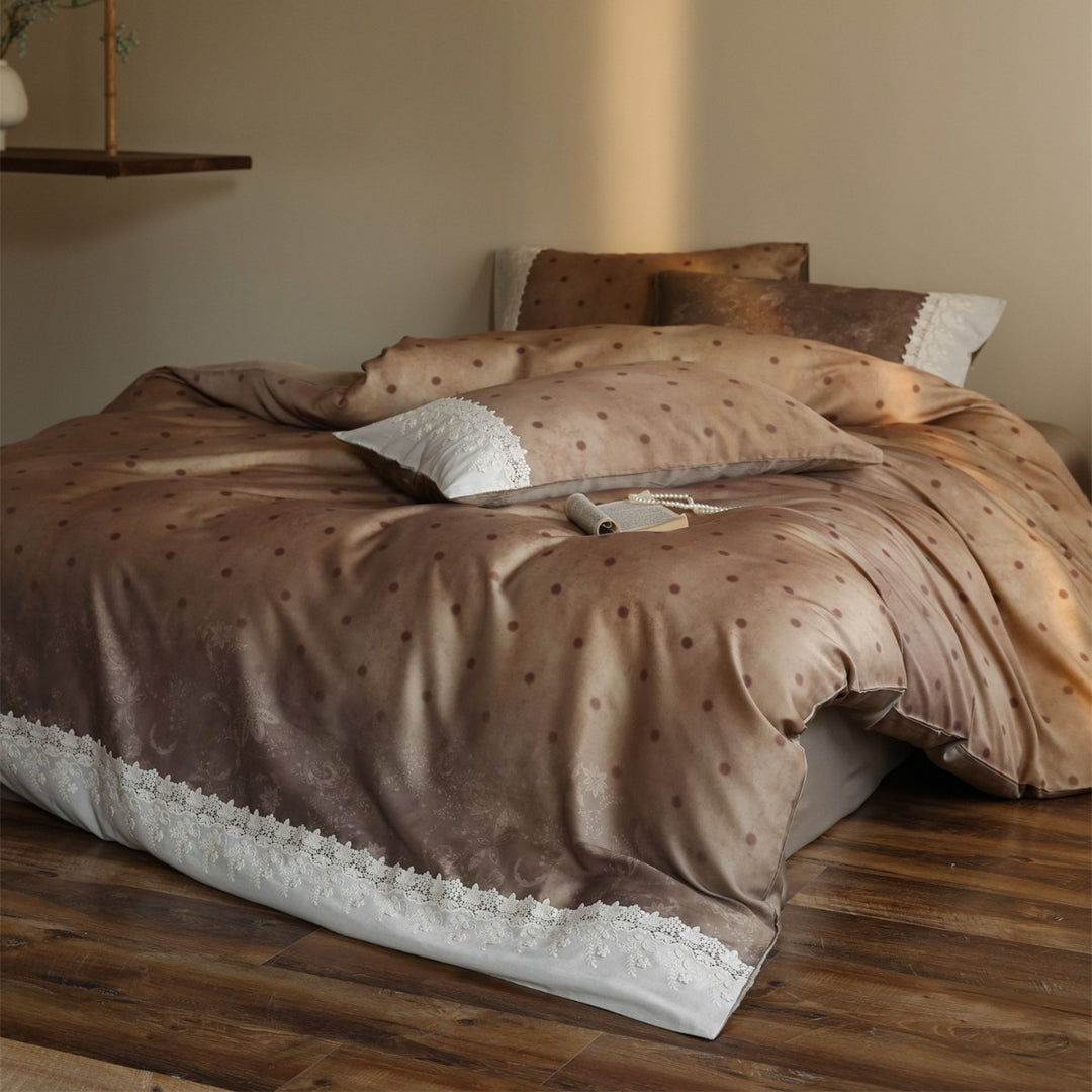 Luxury Lace-Trim Satin Duvet Cover Set