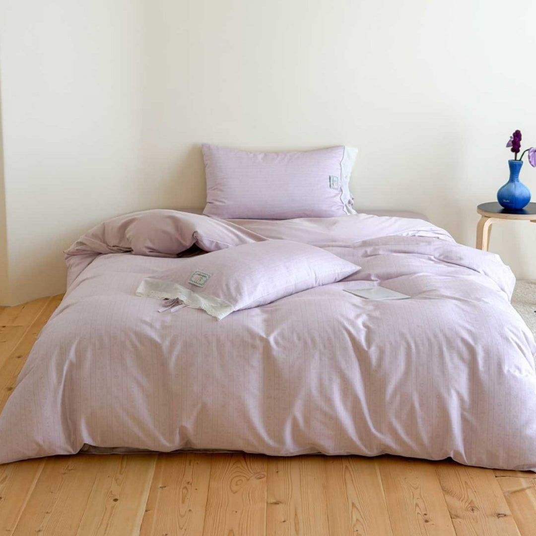 Reversible Cotton Percale Duvet Cover Set with Subtle Circular Print and Pillowcases