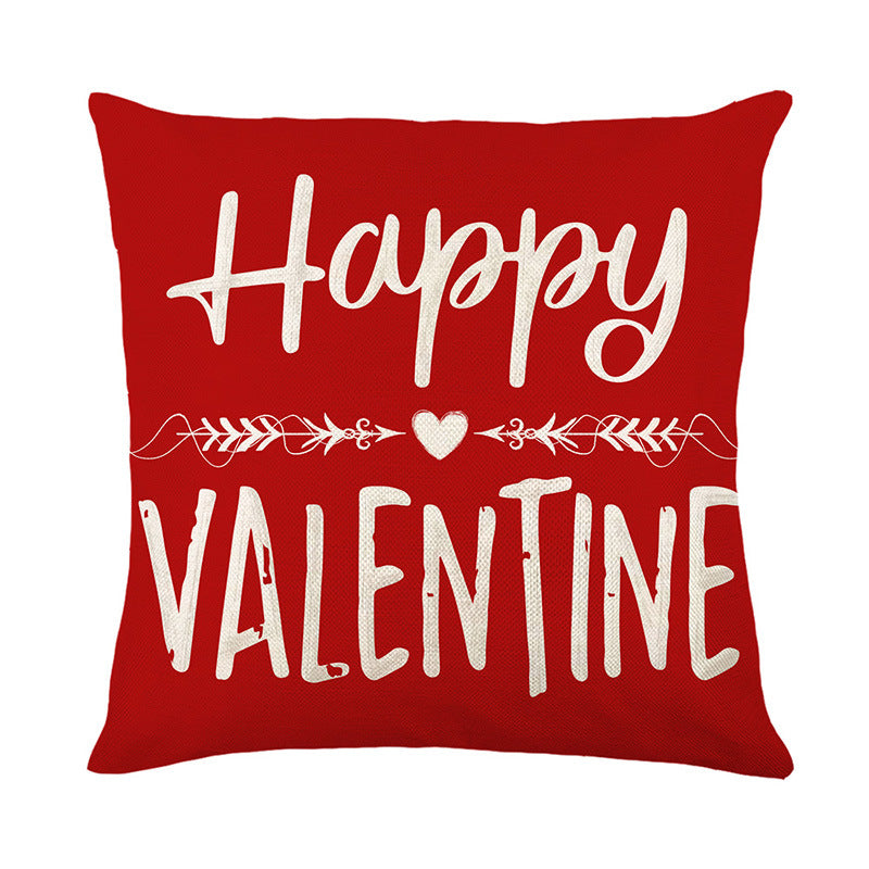 Valentine's Day Decorative Linen-Texture Square Throw Pillow Cover with Script Print