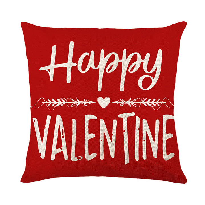 Valentine's Day Decorative Linen-Texture Square Throw Pillow Cover with Script Print