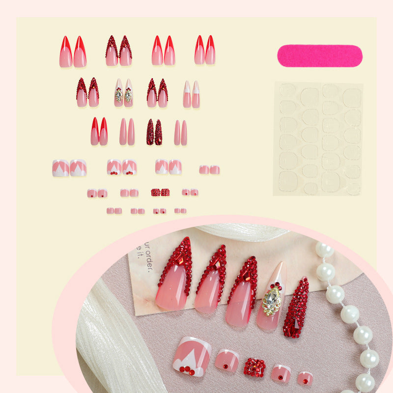 Artificial nail set with sparkling rhinestone accents and romantic motifs Stornfield