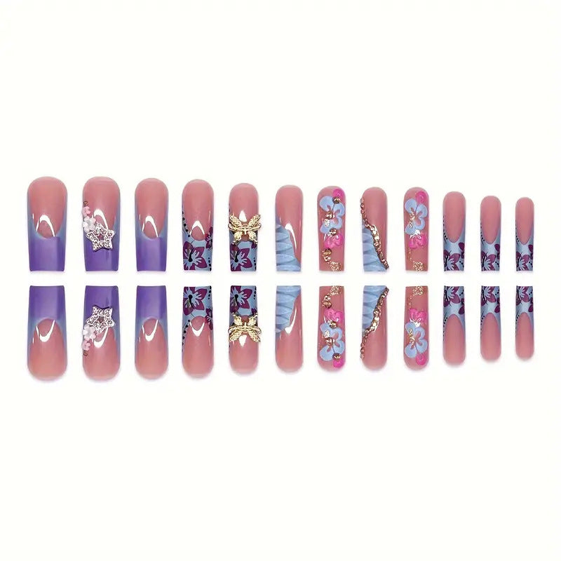 Artistic Floral-Embellished Press-On Nail Set Stornfield