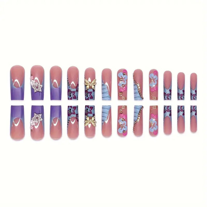 Artistic Floral-Embellished Press-On Nail Set Stornfield