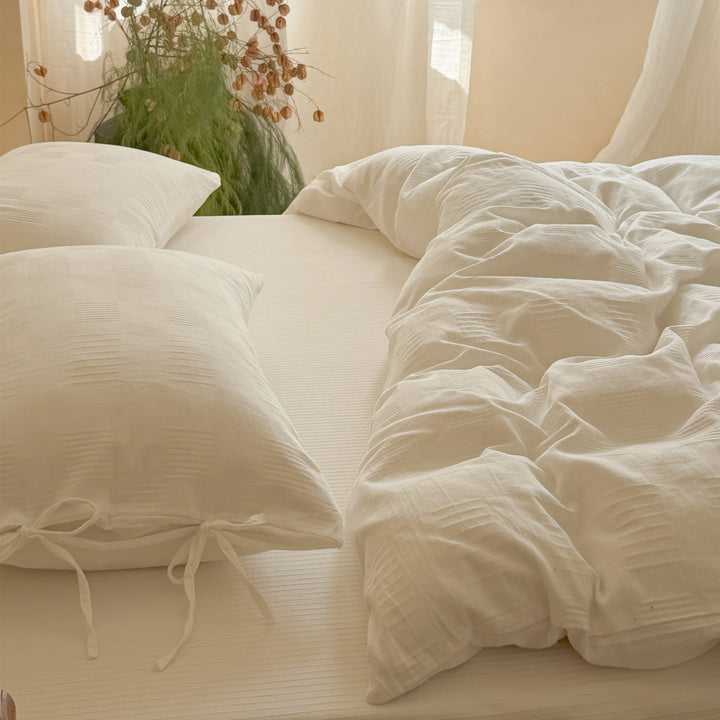 Washed Cotton Gauze Duvet Cover Set with Tie Closure Pillowcases