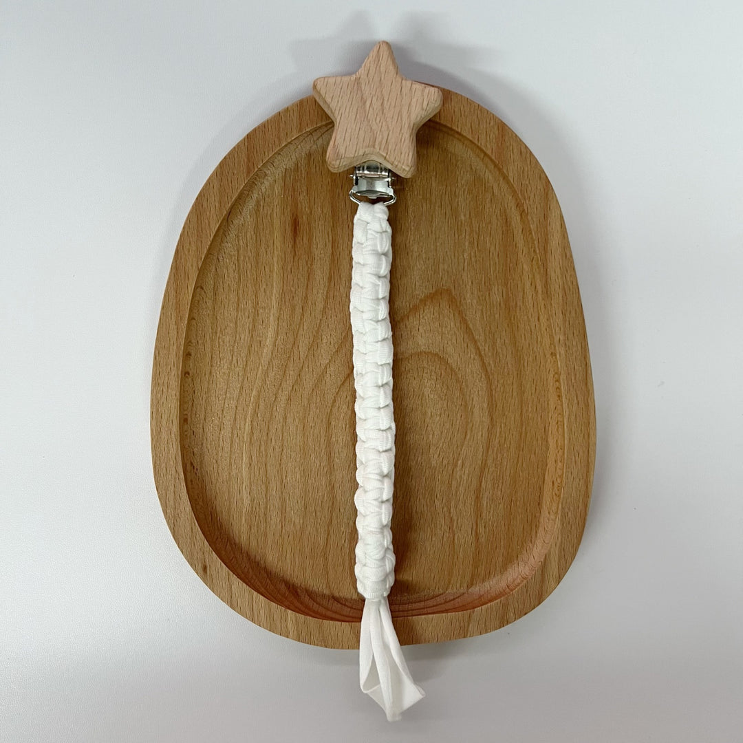 Braided Cotton Pacifier Clip with Wooden Star Safety Clamp