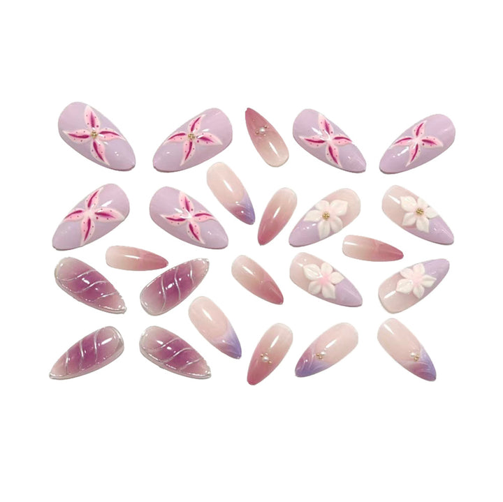 Exquisite Artificial Nails with Floral Design and Glitter Accents Stornfield