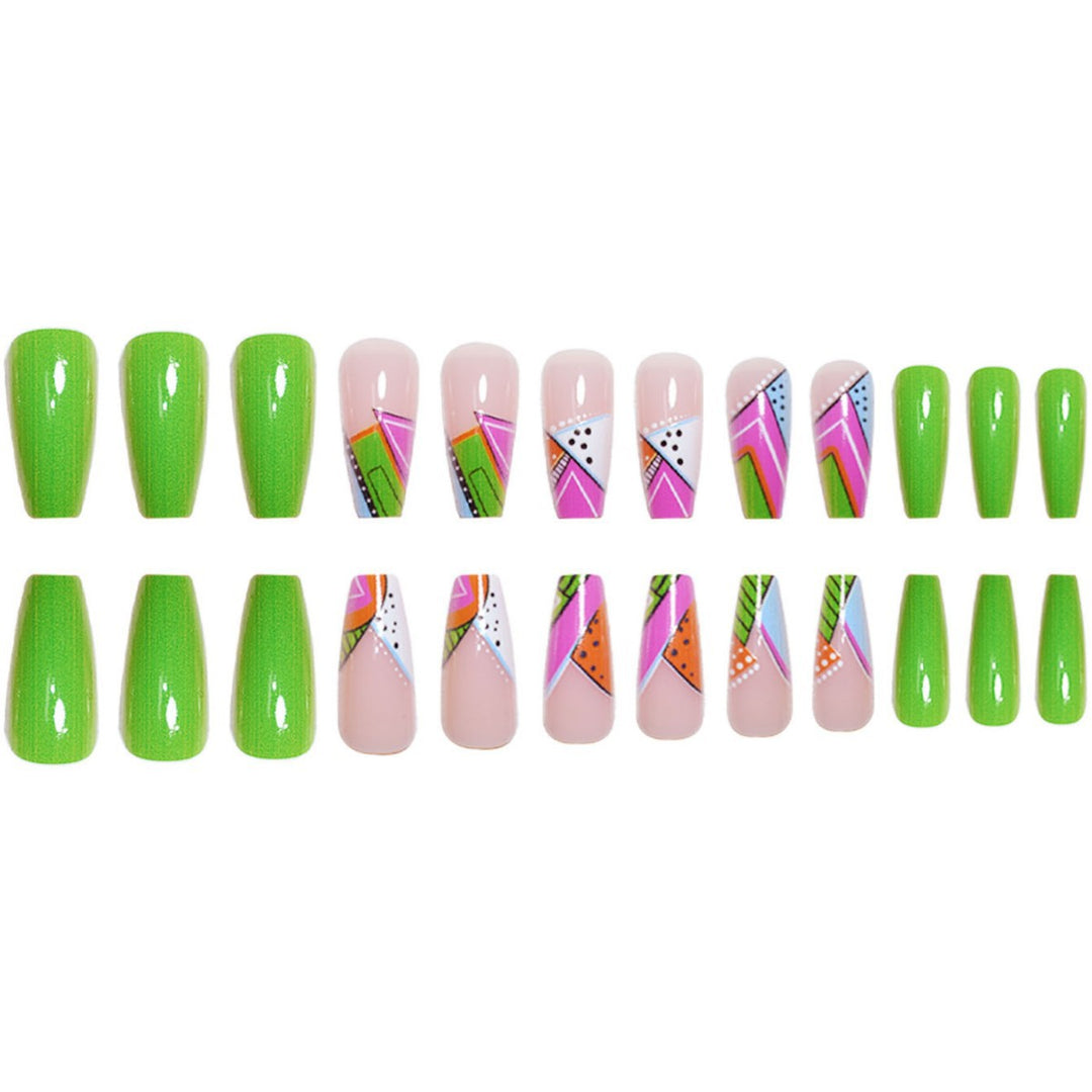 Artistic Neon Geometric Press-On Nail Art Extensions Stornfield