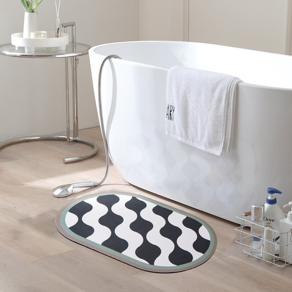 Oval non-slip vinyl mat with fine mosaic print and water-repellent surface Stornfield