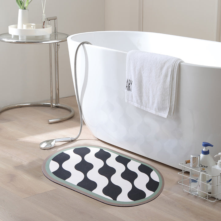 Oval non-slip vinyl mat with fine mosaic print and water-repellent surface Stornfield