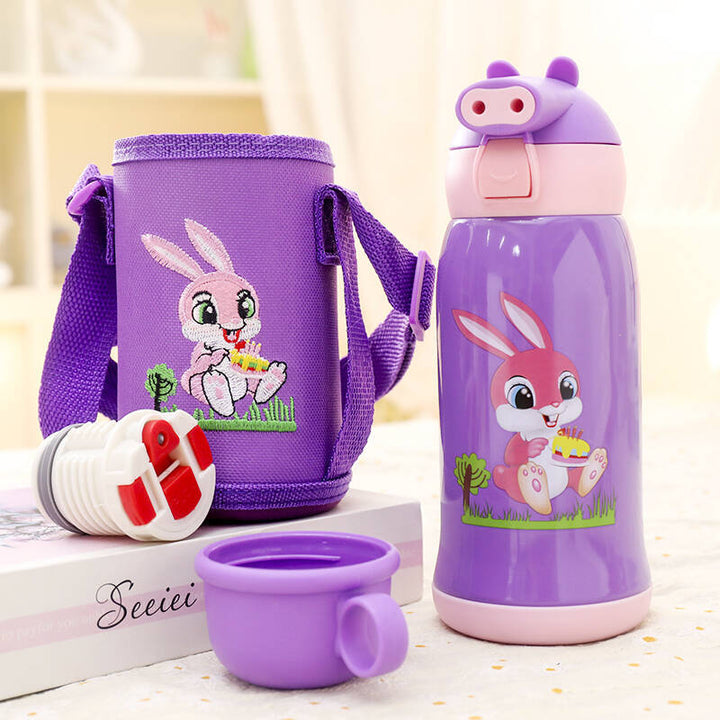 Women's Insulated Water Bottle with Cute Rabbit Design and Practical Carry Strap Stornfield
