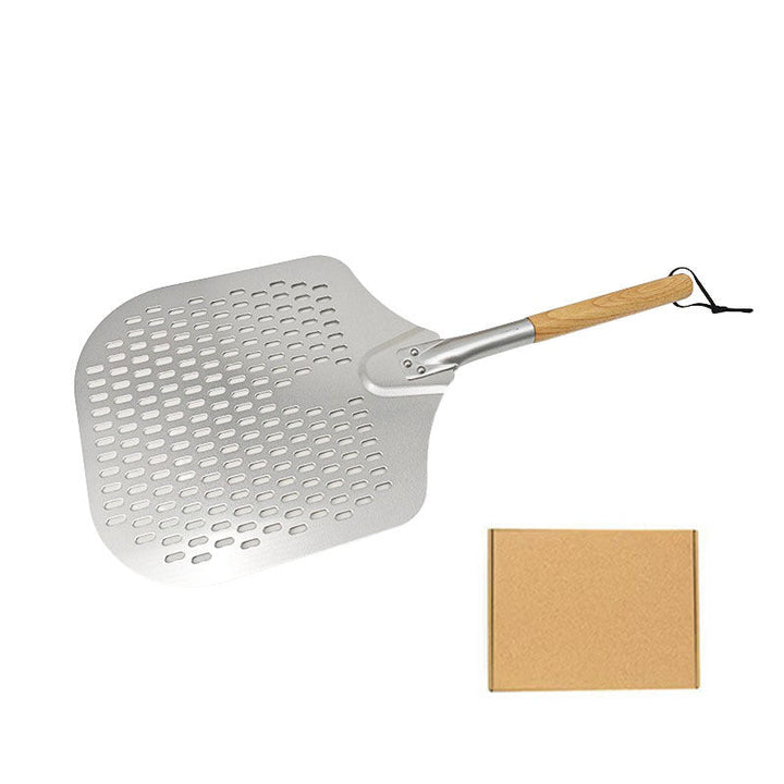 long-handled perforated pizza peel set with wooden handle stainless steel cutter and triangle server Stornfield