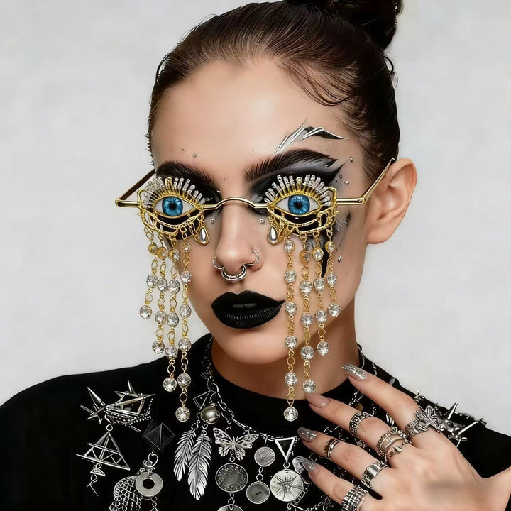 Ladies creative glossy glasses with eye motif and sparkling embellishments Stornfield