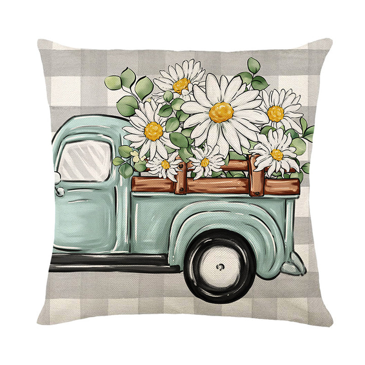 Decorative Throw Pillow with Farmhouse Bless Home Script and Daisy Accent