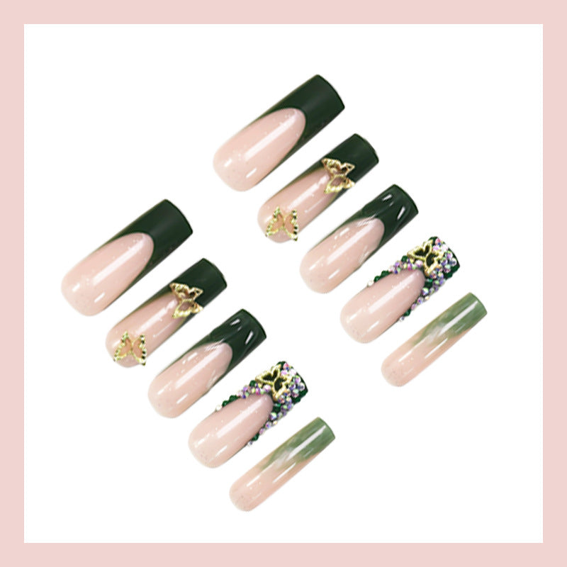 Art nail set with glittering accents and floral design Stornfield