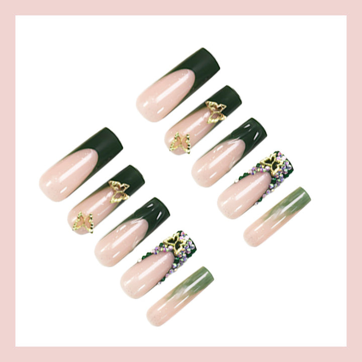 Art nail set with glittering accents and floral design Stornfield
