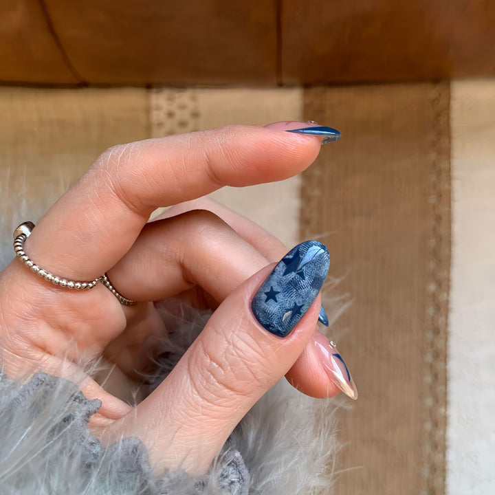 Creative Nail Art Set with Star and Denim Design Stornfield