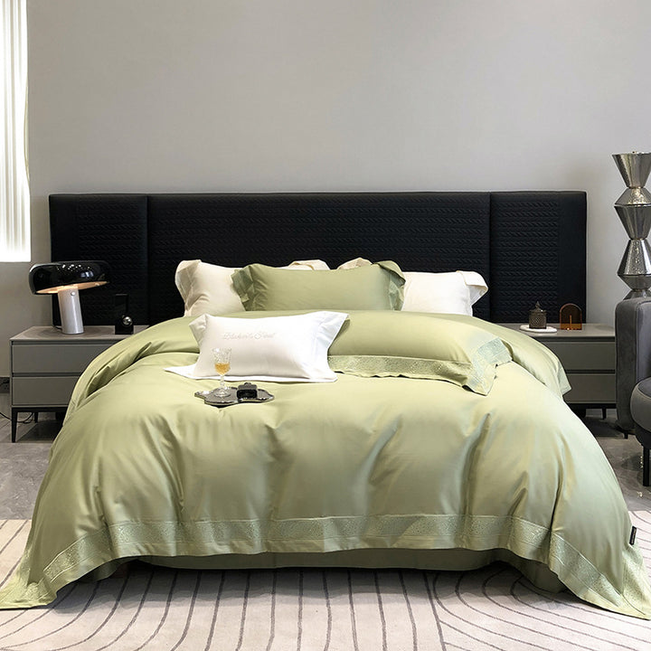 Luxury Long-Staple Cotton Sateen Duvet Cover Bedding Set with Embroidered Border