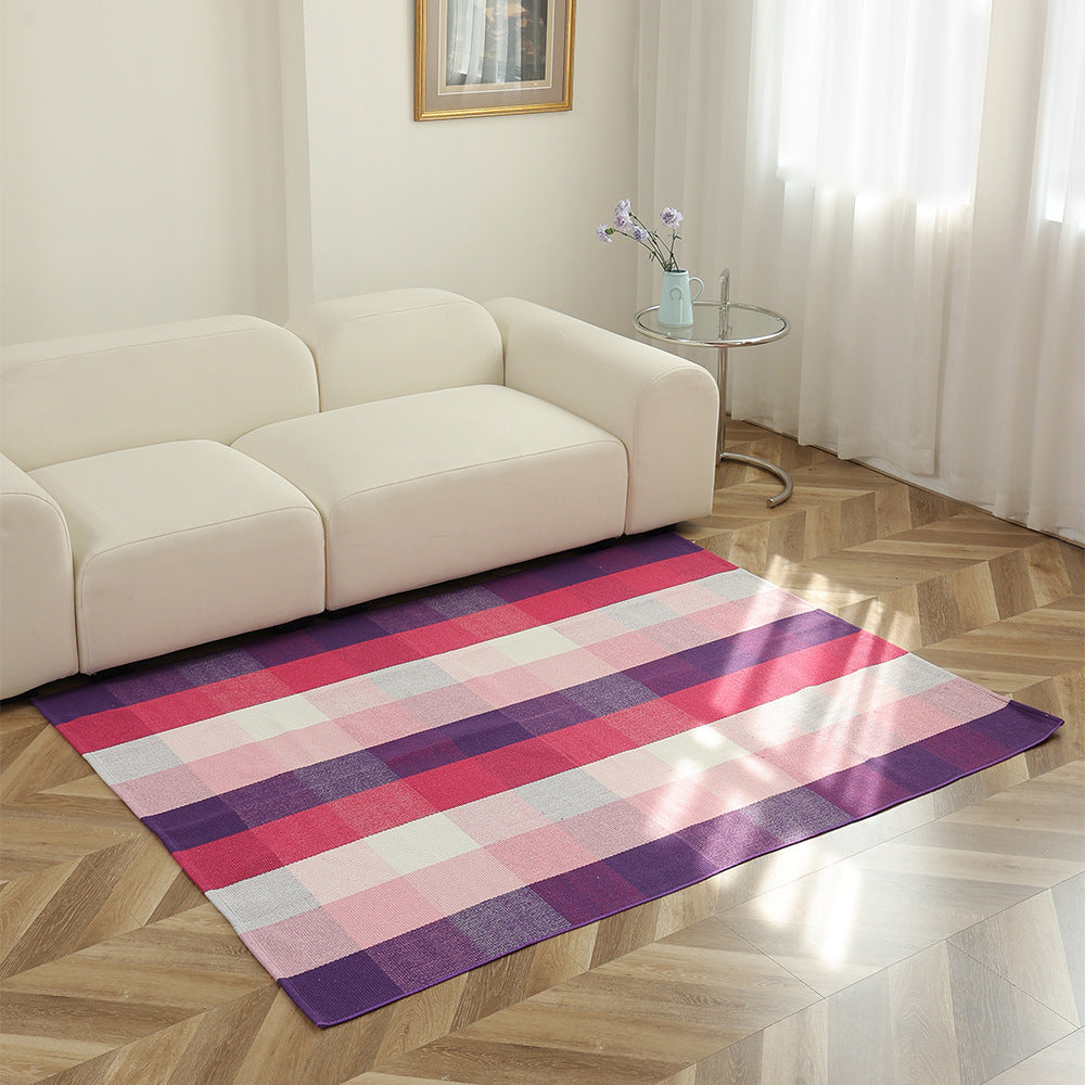 Flat-woven striped living room rug with low pile and non-slip backing